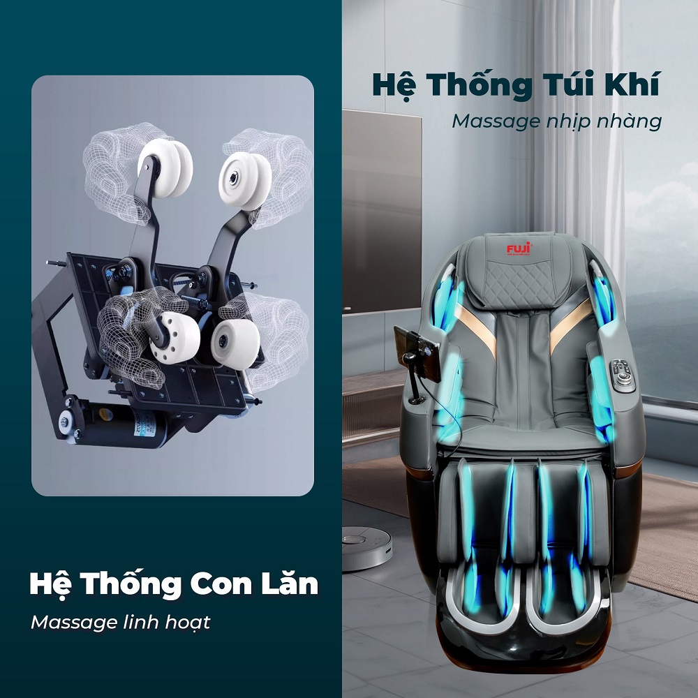 Hệ thống con lăn và túi khí massage linh hoạt toàn thân