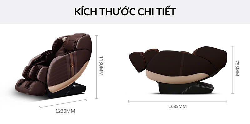 Ghế massage Fuji FJ-4200 - K&iacute;ch thước chi tiết của ghế massage