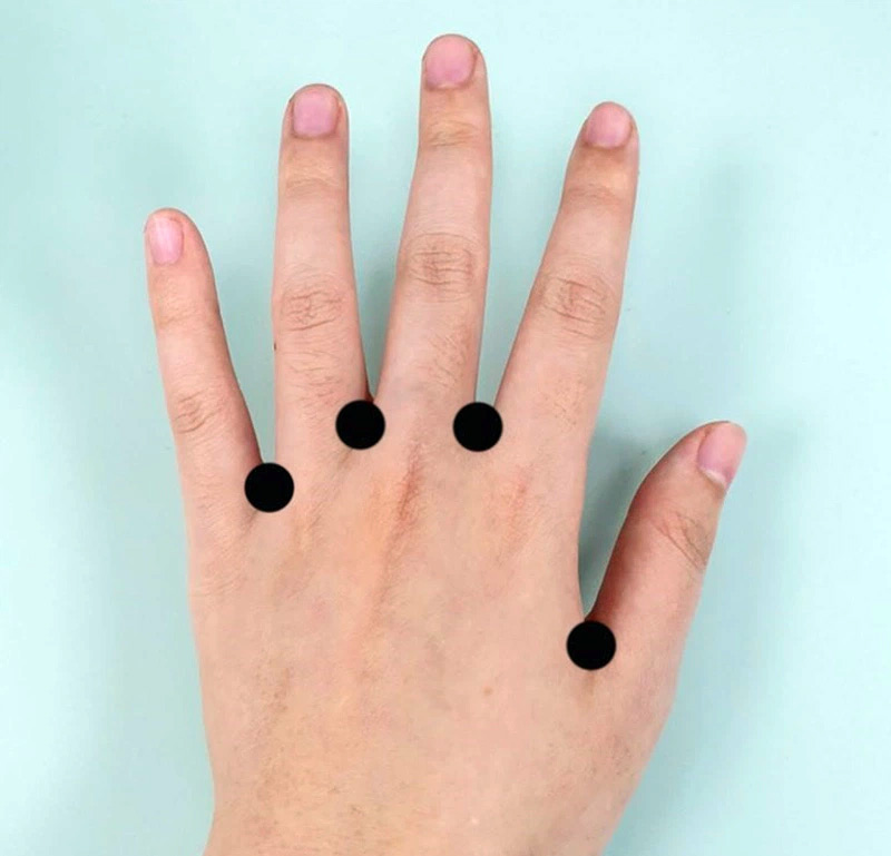 Vị trí các huyệt Bát Tà trên bàn tay trái