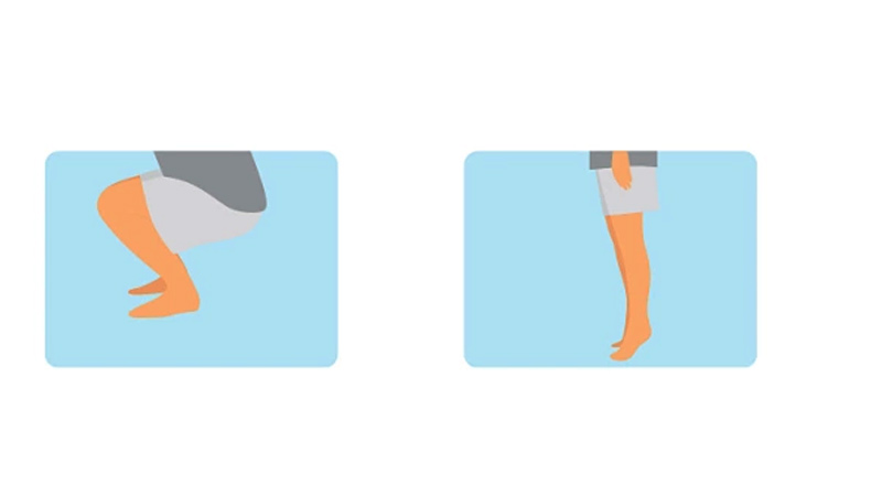 Ngồi xuống và đứng lên nhón chân tăng cường cơ đùi, mông và bắp chân