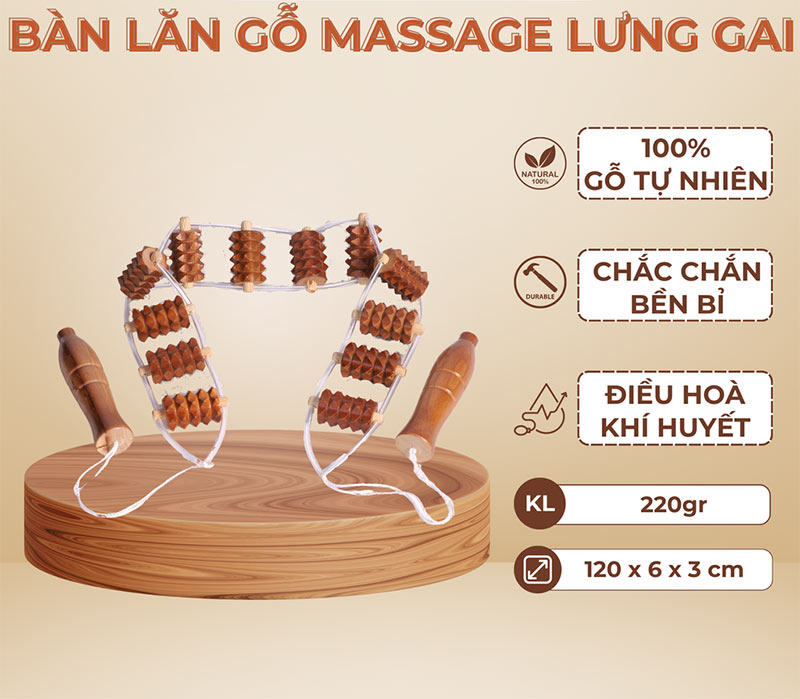 Bàn lăn gỗ massage lưng gai với thiết kế độc đáo