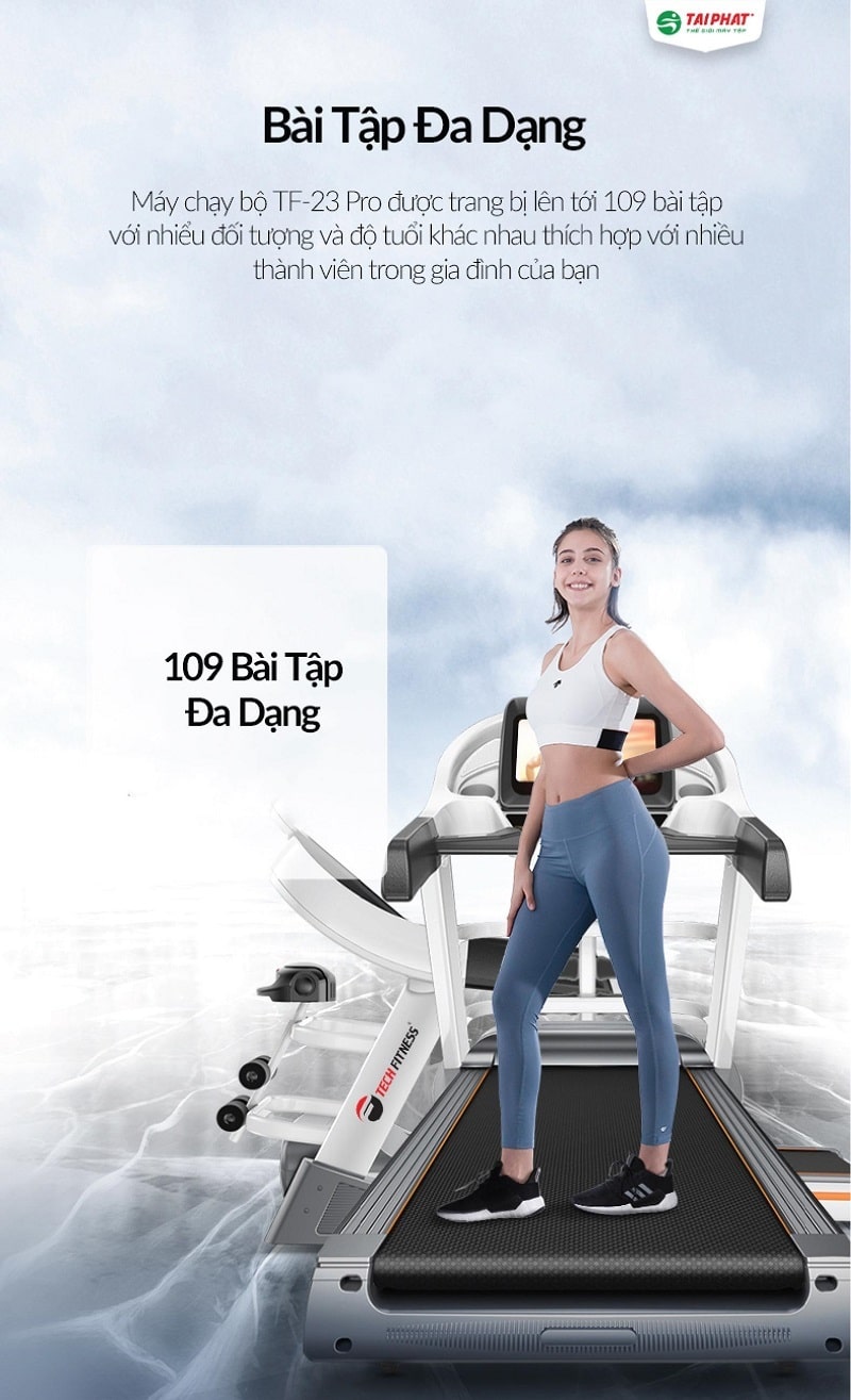 Máy chạy bộ điện cao cấp Tech Fitness TF-23 Pro New 2020